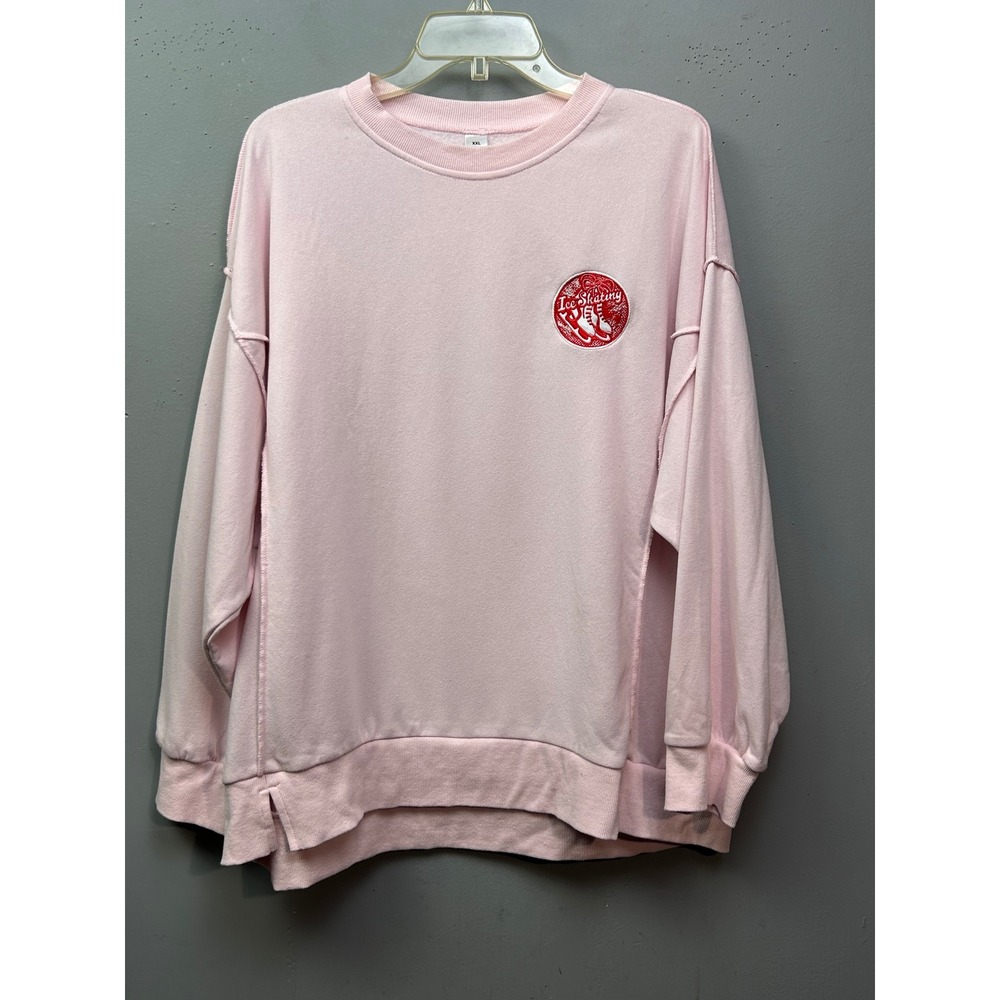Sweatshirt Womens XXL Pink Ice Skating Embroidered Relaxed Pullover
